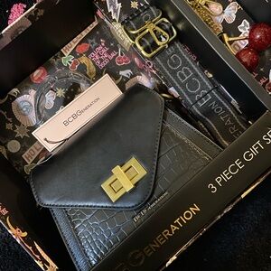 BCBGeneration Black Croc Textured Bag with Gold Clasp